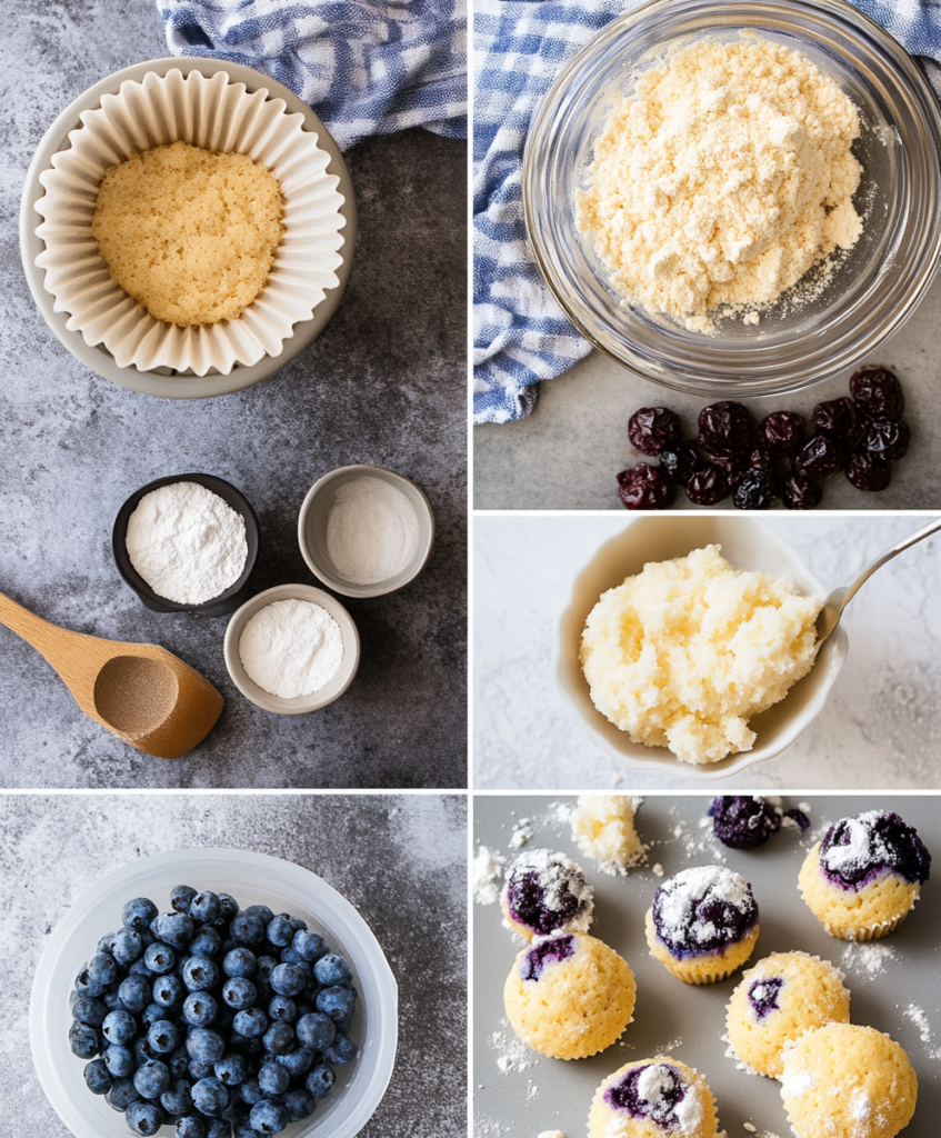 "Step-by-step process of making mini blueberry muffins"